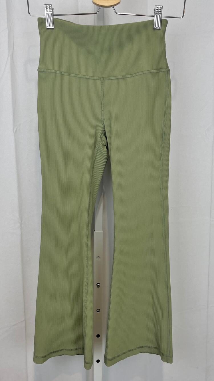 ATHLETA Elation Rib Crop Flare Pants 987301 Pull On Texture Stretch Green Size S